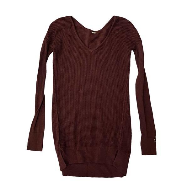 Lululemon Athletica V Neck Sweater Waffle Knit Long Sleeve wine red XS or 0-2 - Picture 1 of 6